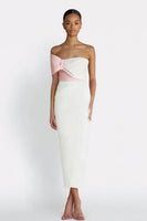 Load image into Gallery viewer, Ivory One Shoulder Sheath Midi Engagement Dress with Bow