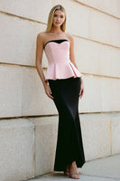 Load image into Gallery viewer, White and Pink Mermaid Strapless Long Formal Dress with Ruffles