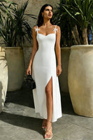 Load image into Gallery viewer, White Spaghetti Straps Sheath Midi Engagement Dress with Slit