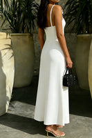 Load image into Gallery viewer, White Spaghetti Straps Sheath Midi Engagement Dress with Slit