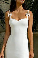 Load image into Gallery viewer, White Spaghetti Straps Sheath Midi Engagement Dress with Slit