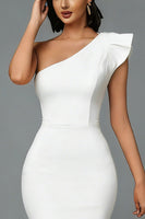 Load image into Gallery viewer, White One Shoulder Mermaid Midi Engagement Dress with Ruffles