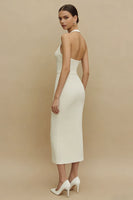 Load image into Gallery viewer, Ivory Halter Sheath Midi Engagement Dress with Buttons
