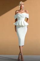 Load image into Gallery viewer, White Off the Shoulder Mermaid Midi Engagement Dress with Ruffles