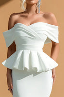 Load image into Gallery viewer, White Off the Shoulder Mermaid Midi Engagement Dress with Ruffles
