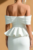 Load image into Gallery viewer, White Off the Shoulder Mermaid Midi Engagement Dress with Ruffles