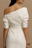 Load image into Gallery viewer, Ivory One Shoulder Sheath Midi Work Dress with Sleeves