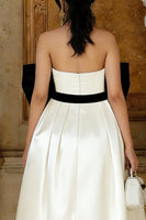 Load image into Gallery viewer, Black and White A Line Satin Asymmetrical Engagement Dress with Bow