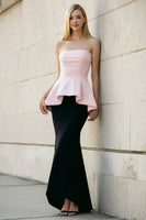 Load image into Gallery viewer, Black and Pink Mermaid Strapless Long Formal Dress with Ruffles