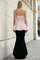 Load image into Gallery viewer, Black and Pink Mermaid Strapless Long Formal Dress with Ruffles