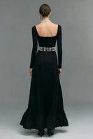 Load image into Gallery viewer, Black A Line Long Sleeves Square Neck Formal Dress with Slit