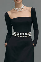Load image into Gallery viewer, Black A Line Long Sleeves Square Neck Formal Dress with Slit