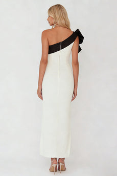 One Shoulder Black and White Sheath Maxi Formal Dress