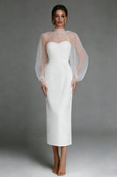 Load image into Gallery viewer, Sheath Ivory Puff Sleeves Long Engagement Dress