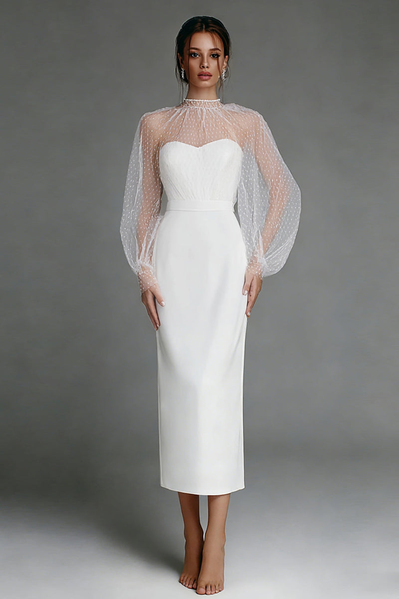 Load image into Gallery viewer, Sheath Ivory Puff Sleeves Long Engagement Dress