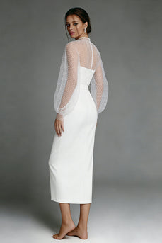 Sheath Ivory Puff Sleeves Long Engagement Dress
