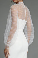 Load image into Gallery viewer, Sheath Ivory Puff Sleeves Long Engagement Dress