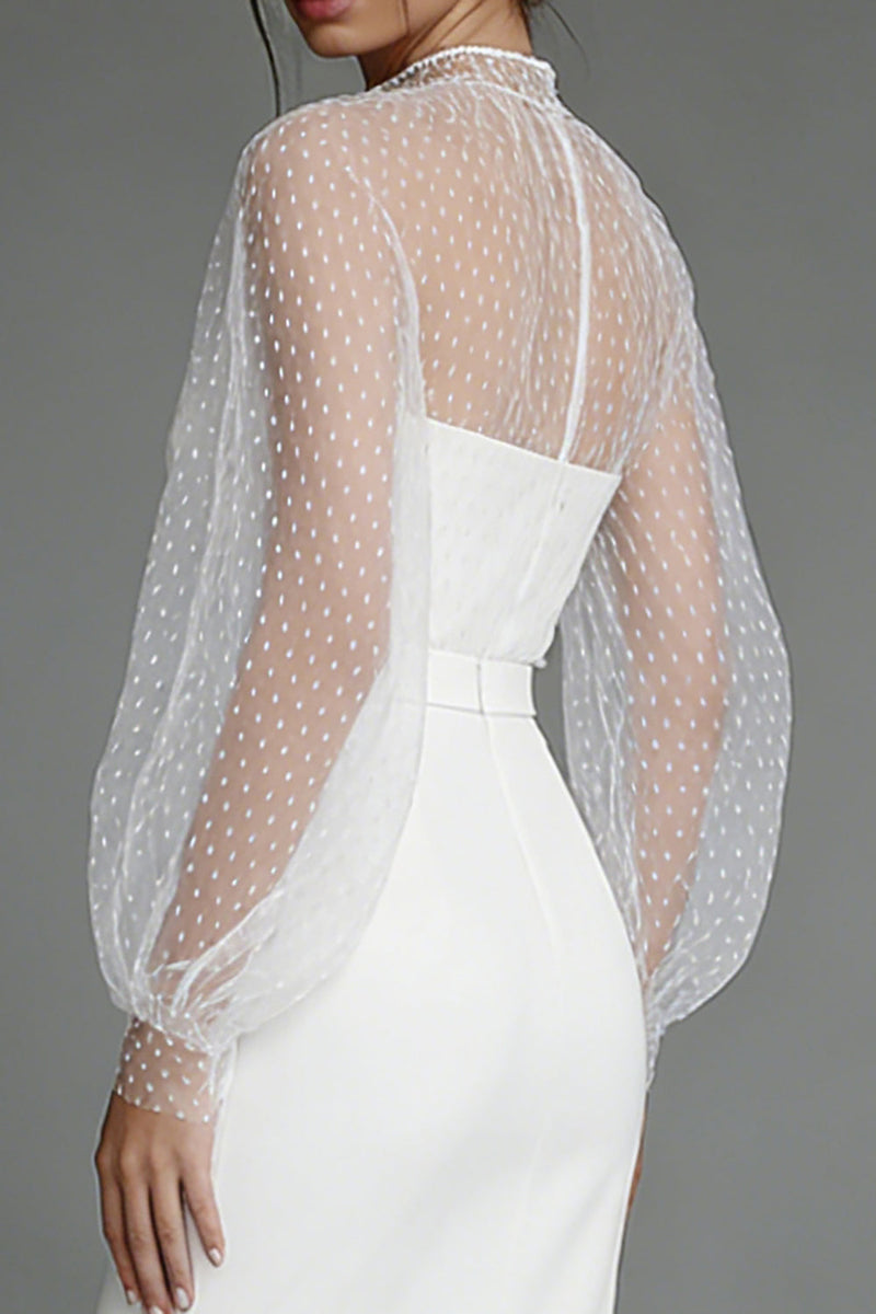 Load image into Gallery viewer, Sheath Ivory Puff Sleeves Long Engagement Dress