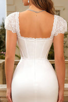 Load image into Gallery viewer, Ivory Bodycon Corset Square Neck Midi Engagement Dress with Sleeves
