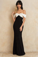 Load image into Gallery viewer, Mermaid Black and White Off the Shoulder Long Formal Dress