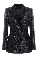 Load image into Gallery viewer, Sparkly Black Peak Lapel Sequin Women Prom Blazer