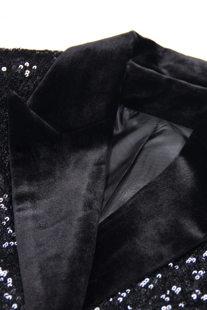Load image into Gallery viewer, Sparkly Black Peak Lapel Sequin Women Prom Blazer