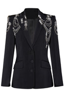Load image into Gallery viewer, Black Sparkly Shawl Lapel Women Prom Blazer Jacket with Rhinestones