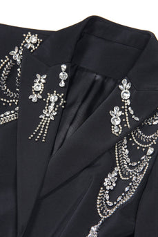 Black Sparkly Shawl Lapel Women Prom Blazer Jacket with Rhinestones