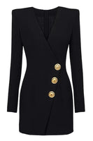 Load image into Gallery viewer, Black Single Breasted V-Neck Short Blazer Dress with Sleeves