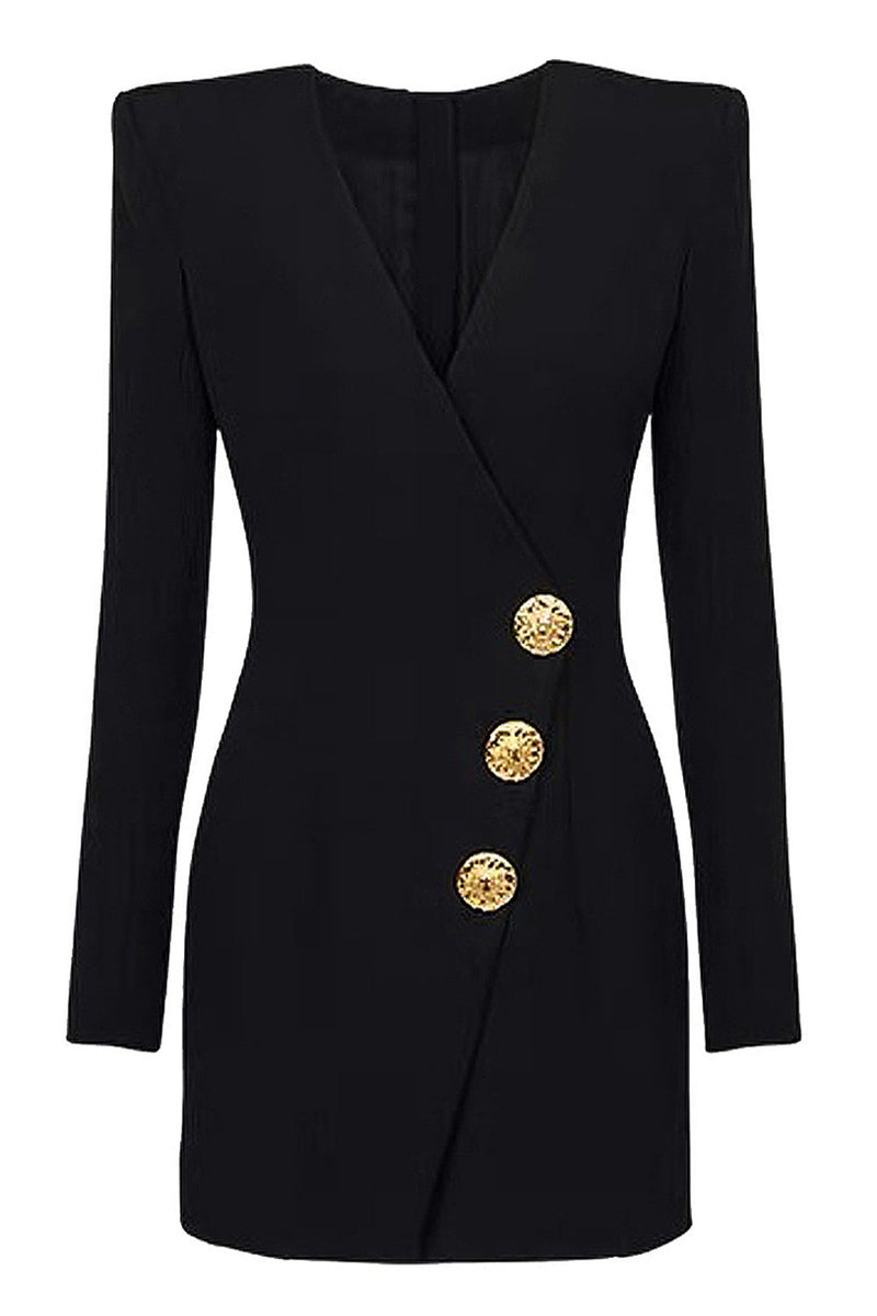 Load image into Gallery viewer, Black Single Breasted V-Neck Short Blazer Dress with Sleeves