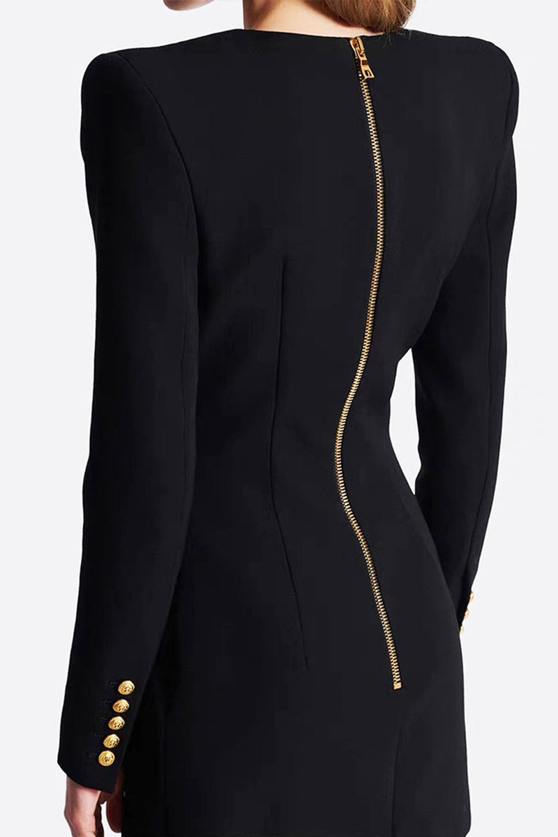 Load image into Gallery viewer, Black Single Breasted V-Neck Short Blazer Dress with Sleeves