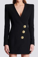 Load image into Gallery viewer, Black Single Breasted V-Neck Short Blazer Dress with Sleeves