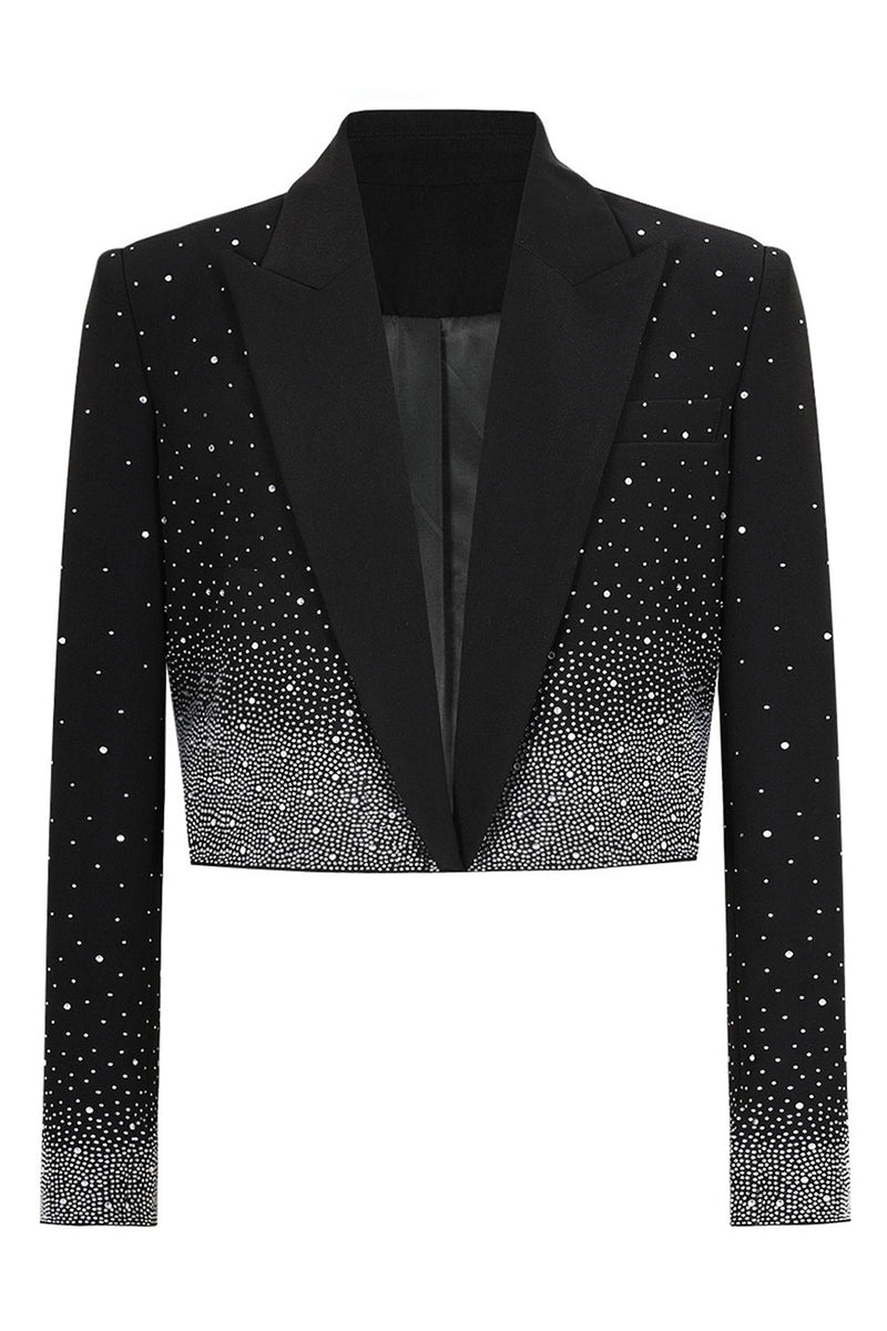 Load image into Gallery viewer, Sparkly Black Beaded Peak Lapel Women Prom Blazer with Sleeves