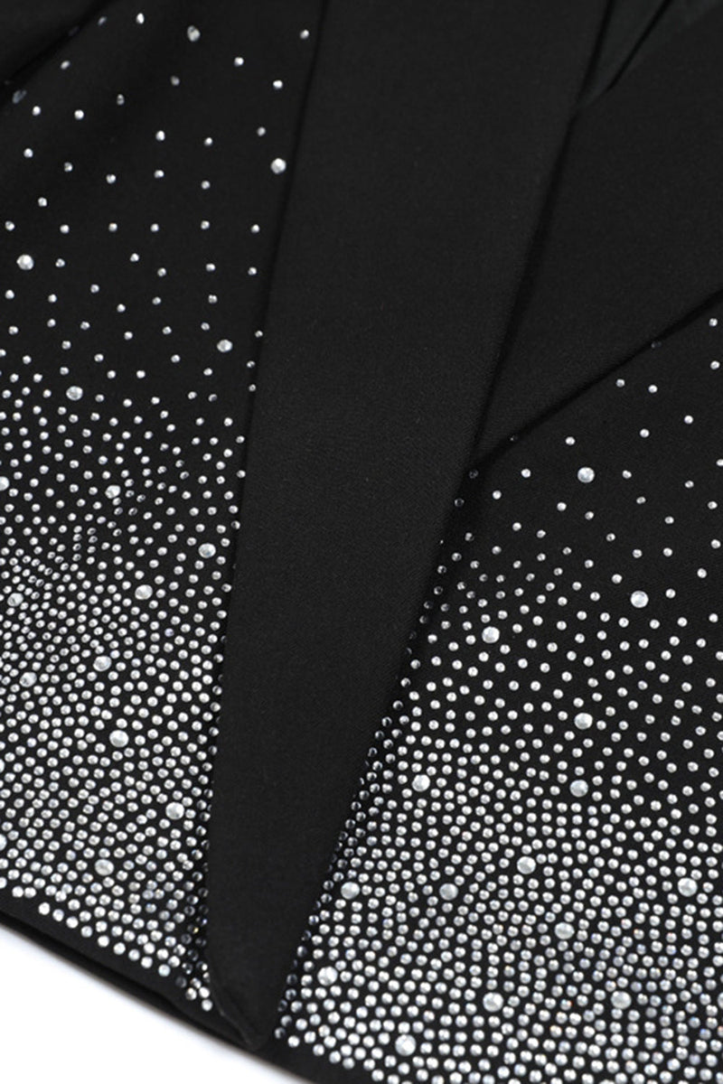 Load image into Gallery viewer, Sparkly Black Beaded Peak Lapel Women Prom Blazer with Sleeves