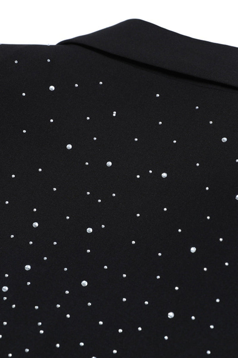 Load image into Gallery viewer, Sparkly Black Beaded Peak Lapel Women Prom Blazer with Sleeves