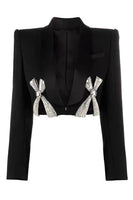 Load image into Gallery viewer, Black Sparkly Shawl Lapel Women Prom Blazer with Bows