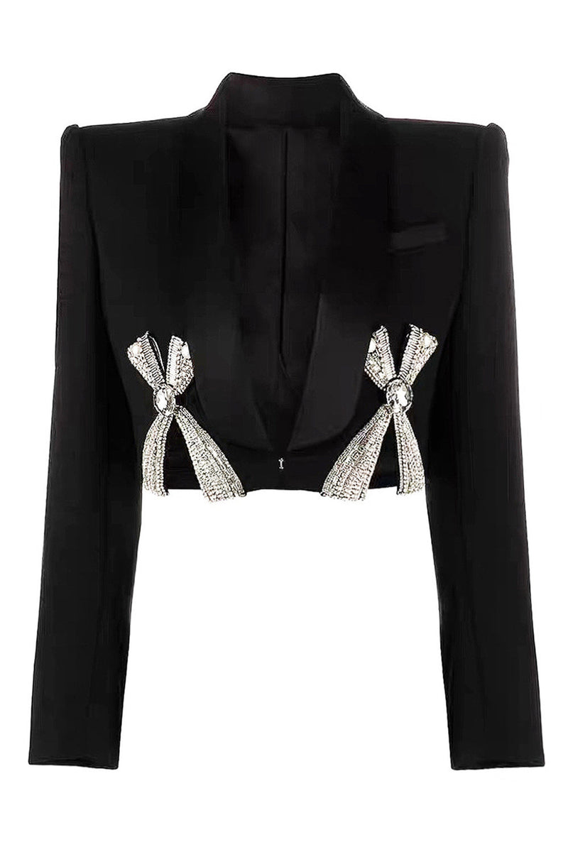 Load image into Gallery viewer, Black Sparkly Shawl Lapel Women Prom Blazer with Bows