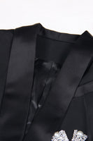 Load image into Gallery viewer, Black Sparkly Shawl Lapel Women Prom Blazer with Bows