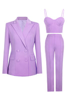 Load image into Gallery viewer, 3 Piece Purple Double Breasted Peak Lapel Women Business Suits
