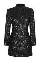Load image into Gallery viewer, Sparkly Black Shawl Lapel Women Sequin Prom Blazer with Sleeves