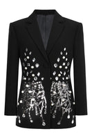 Load image into Gallery viewer, Sparkly Black Notched Lapel Sequin Women Prom Blazer with Rhinestones