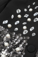 Load image into Gallery viewer, Sparkly Black Notched Lapel Sequin Women Prom Blazer with Rhinestones