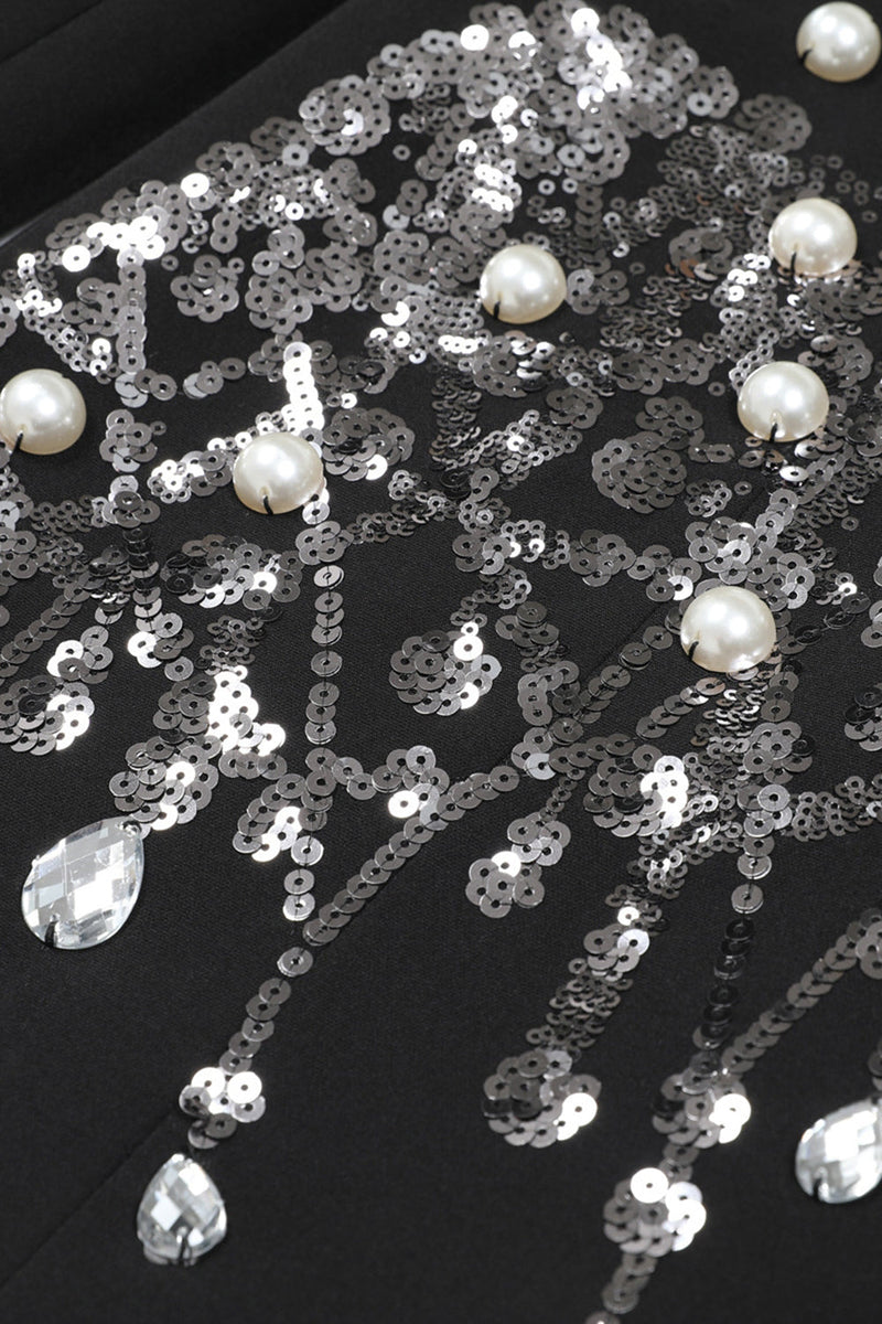 Load image into Gallery viewer, Sparkly Black Notched Lapel Sequin Women Prom Blazer with Rhinestones