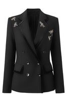 Load image into Gallery viewer, Black Notched Lapel Sparkly Women Prom Blazer with Rhinestones