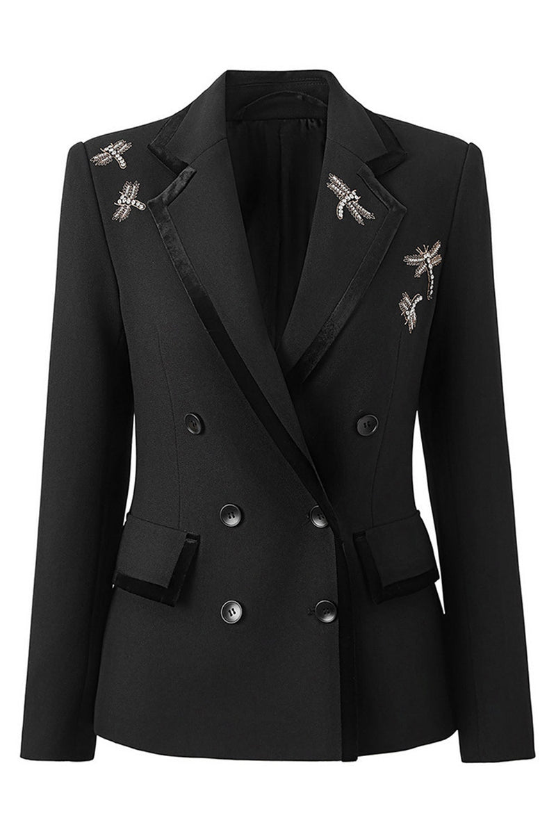 Load image into Gallery viewer, Black Notched Lapel Sparkly Women Prom Blazer with Rhinestones