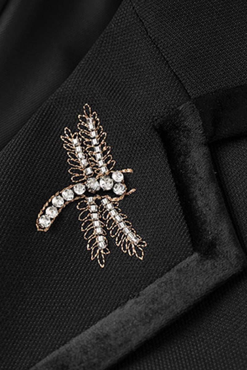 Load image into Gallery viewer, Black Notched Lapel Sparkly Women Prom Blazer with Rhinestones