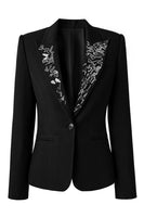 Load image into Gallery viewer, Sparkly Black Peak Lapel Single Breasted Beaded Women Prom Blazer