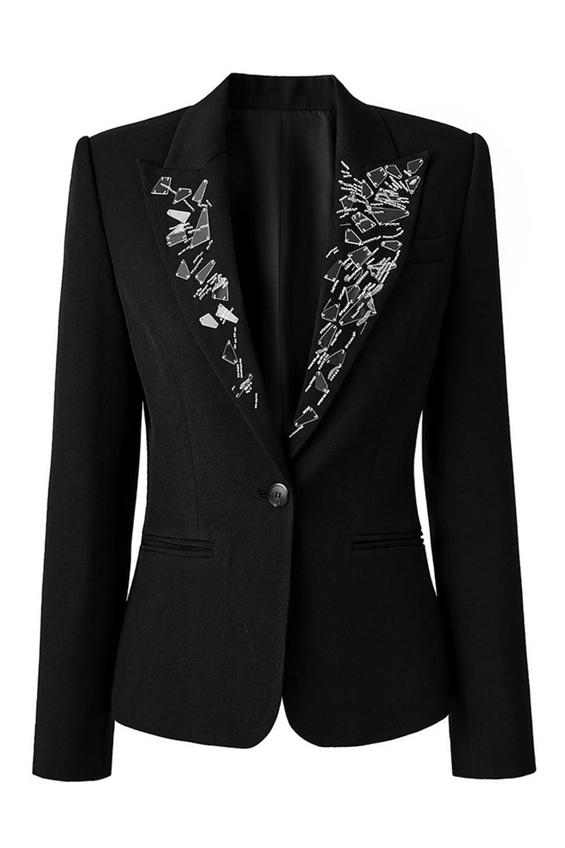 Load image into Gallery viewer, Sparkly Black Peak Lapel Single Breasted Beaded Women Prom Blazer