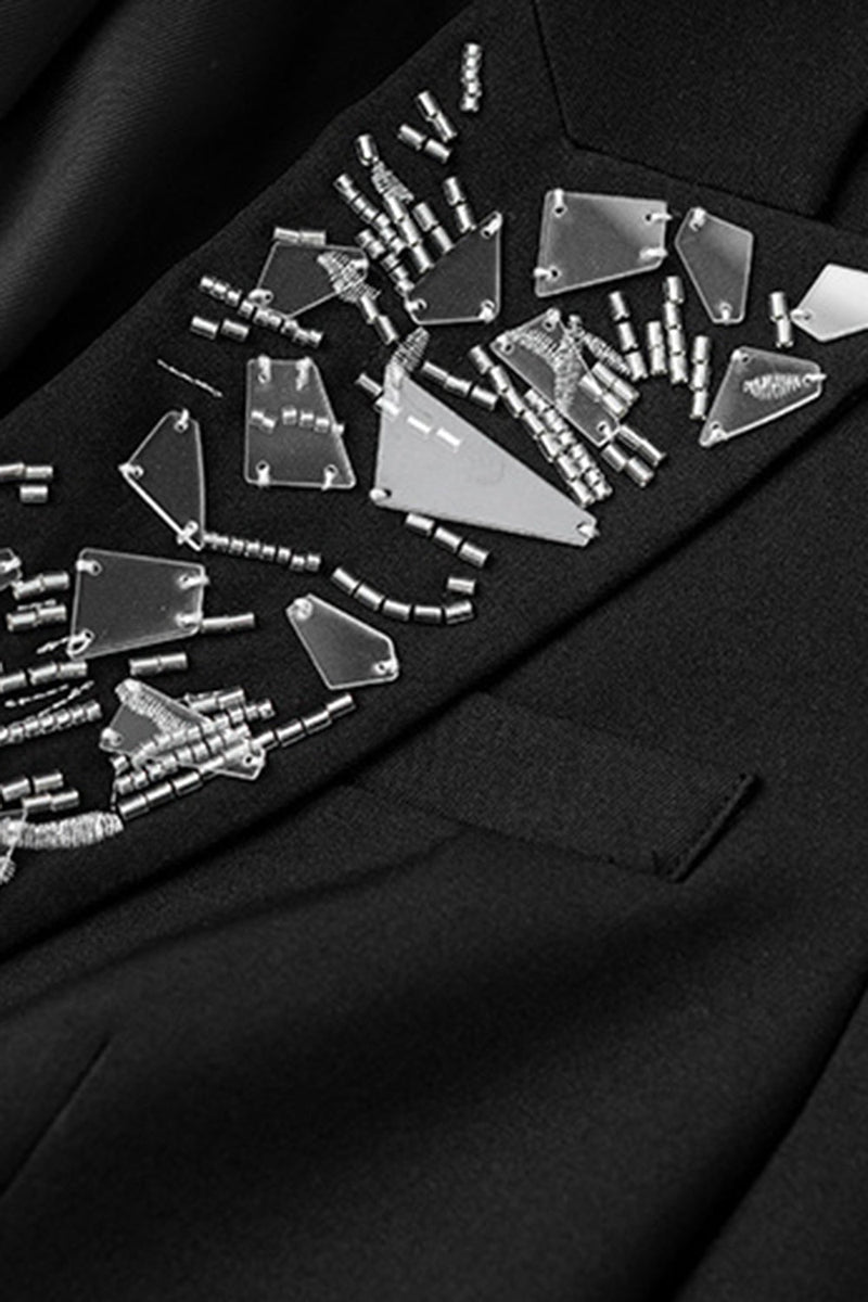 Load image into Gallery viewer, Sparkly Black Peak Lapel Single Breasted Beaded Women Prom Blazer