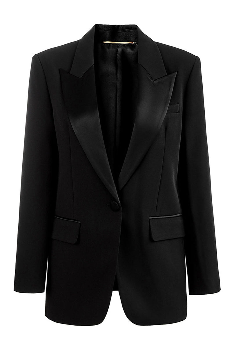 Load image into Gallery viewer, Black Single Breasted Notched Lapel Long Sleeves Women Blazer
